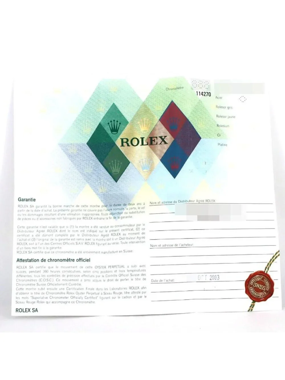 Rolex item code